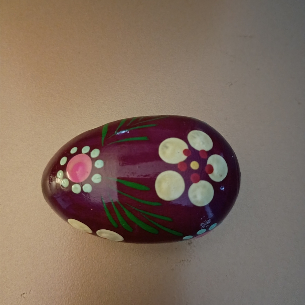 Small Polish Hand Painted Wooden Easter Egg, 1.6"